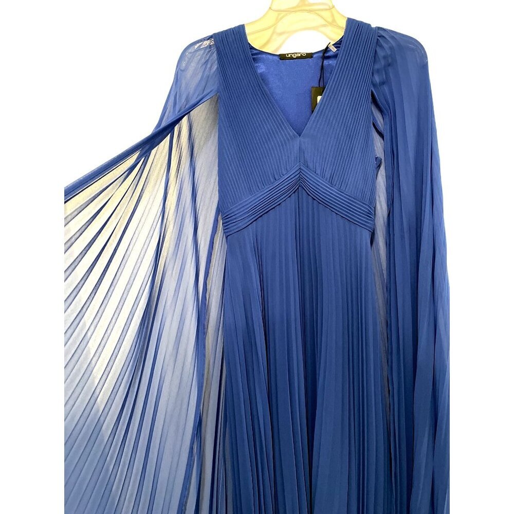 Ungaro $1095 Blue Pleated Cape Maxi Dress Size 2 NWT - Picture 6 of 10